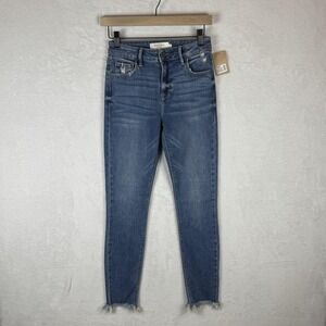 Hidden Jeans Womens 25 Medium Blue Amelia High Rise Skinny Distressed Raw Hem